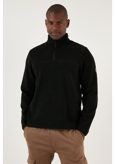 Buratti Slim Fit Yarım Fermuarlı Yumuşak Dokulu Şardonlu Kışlık Erkek Polar 59060011 Siyah