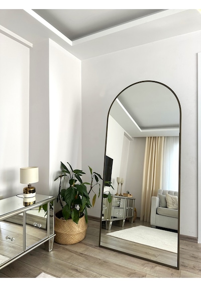 Effe Pirinç Eskitme Metal Çerçeveli 180x80 Cm Oval Boy Aynası