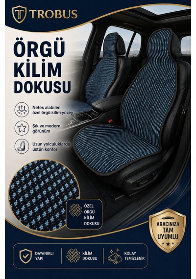 Toyota Rav4 2019 Ve Sonrası Üniversal Örme Ön 2 Parça Minder Terletmez Kaymaz Taban Siyah Mavi