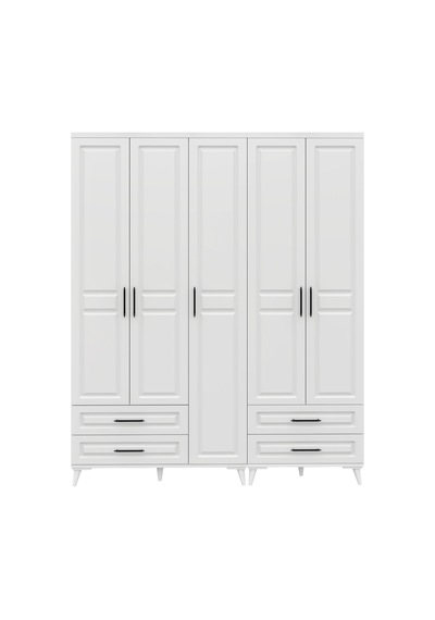 GuneyStore Gözde 5 Kapaklı Komple MDF Beyaz Gardırop