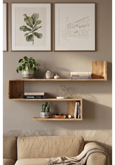 Yurudesign Shelf R10 Modern Duvar Rafı Kitaplık Atlantik Çam