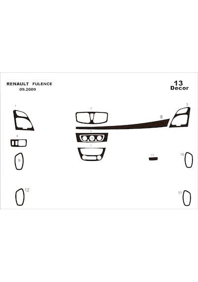 Renault Fluance 2009- Torpido Kaplama 19 Parça Koyu Meşe