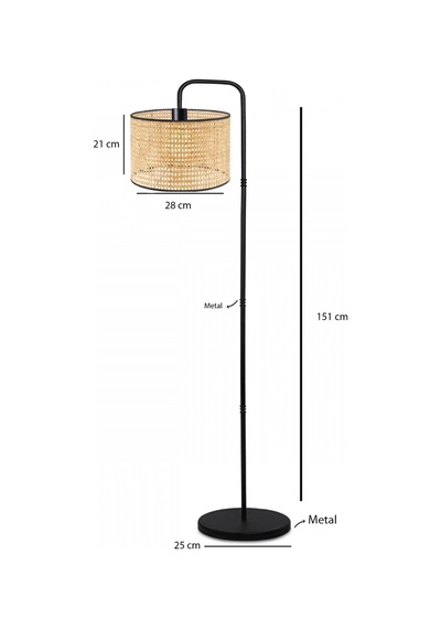 Suitable Metal Gövdeli Rattan Hasır Başlık Çok Amaçlı Lambader Salon Köşe Lambası Çok Renkli