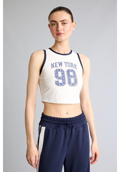 Defacto Crop Top Baskılı Bisiklet Yaka Sporcu Atlet H2000ax26auwt34 Beyaz-wt34