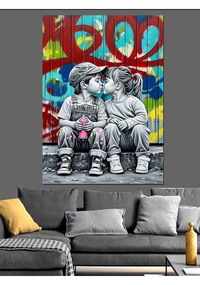 İlk Aşk Ve Duvar Grafiti Dekoratif Kanvas - Mdf Ahşap Tablo