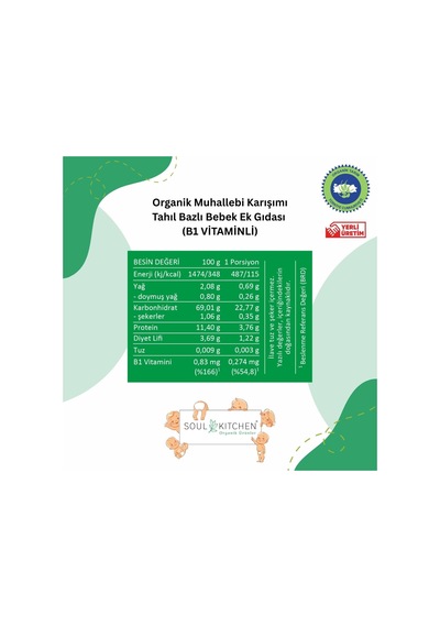 Soul Kitchen Organik Bebek Muhallebisi B1 Vitaminli Tahıl Bazlı Ek Gıda 250gr