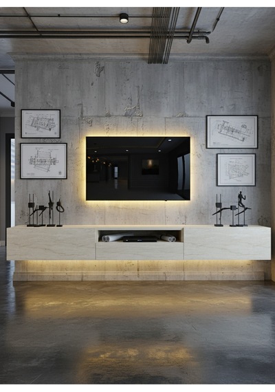 Resital Ledli Duvara Monte Tv Sehpası - Traverten - W6016-8 Traverten