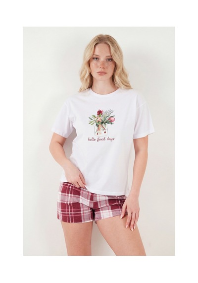 Lela Bayan Pijama Takımı 65790782 Beyaz-bordo