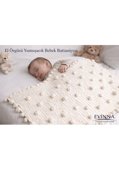 Evinna El Örgüsü Pofidik Bebek Battaniyesi Bej
