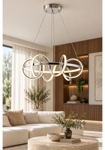 Kuzey Büyük Modern Ledli Avize 3 Renk Power Ledli Krom Kaplama Yatak Odası Salon Mutfak