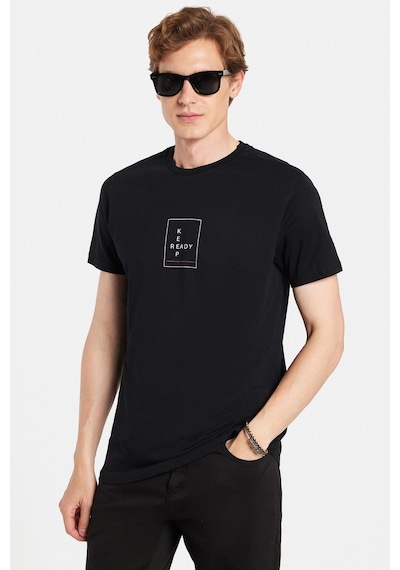 Tudors Erkek Slim Fit Dar Kesim %100 Pamuk Yumuşak Dokulu Baskılı Siyah Bisiklet Yaka Tişört-33168 Siyah