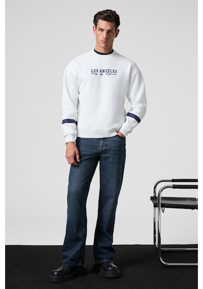 Grimelange Camden Erkek Önü Kolları Ve Sırtı Baskılı Oversize Fit Bisiklet Yaka Beyaz Sweatshirt Beyaz