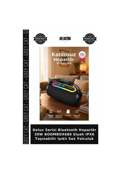 Delux Serisi Bluetooth Hoparlör 30w Boombox680 Siyah Ipx6 Taşınabilir Işıklı Ses Yolculuk