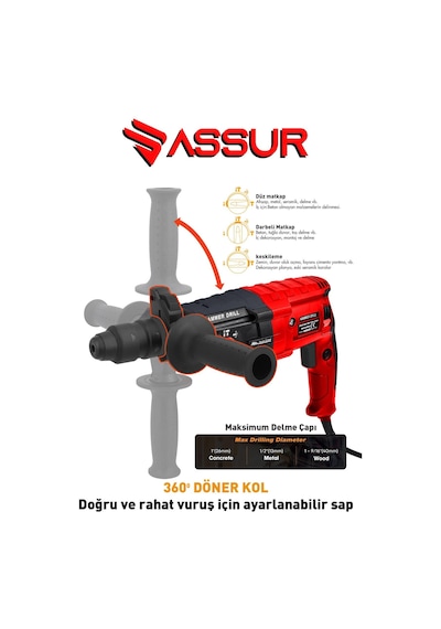 Assur Profesyonel Metal Şanzıman Kırıcı Delici Hilti Darbeli Matkap 2 - 28mm - 1799