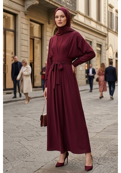 Bestenur Yarasa Kol Modal Elbise 1700 - Bordo