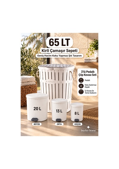 4'lü Banyo Seti Pliseli Kirli Çamaşır Sepeti 65 Lt & 3'lü Pedallı Çöp Kovası Seti 20l + 13l + 8l İç Kovalı Beyaz - 893381540 Beyaz 4'lü Banyo Seti Pliseli Kirli Çamaşır Sepeti 65 Lt & 3'lü Pedallı Çöp Kovası Seti 20l + 13l + 8l İç Kovalı Beyaz - 893381540 Beyaz