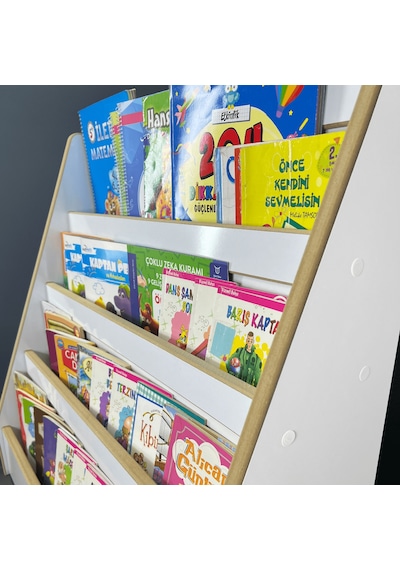 4 Raflı Montessori Kitaplık Çocuk Odası Kitap Rafı Yerden Kitap Beyaz