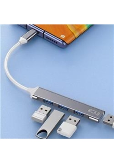 Inca Iusb-04t Type-c Grişli 4port Usb Hub 3x2.0 Usb Çıkış 3.0 Usb Çıkış 5 Gbps