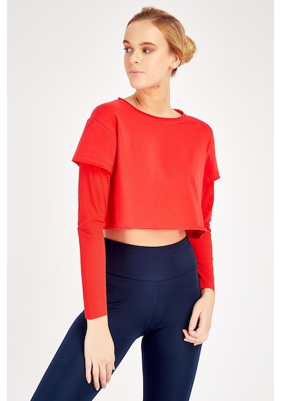 Maraton Active Regular Kadın Bisiklet Yaka Uzun Kol Fitness Kırmızı Sweatshirt 18557-kırmızı