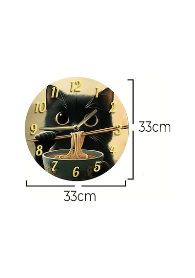 Noodlecat Sevimli Siyah Kedili 3d Görünümlü Mdf Duvar Saati Sdw228 Renkli