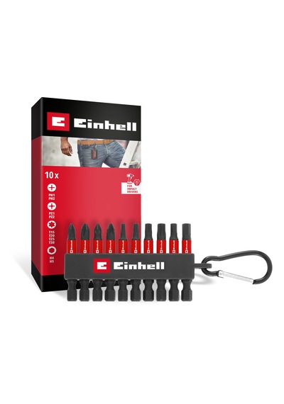Einhell 10 Parça Darbeli Bit Ucu Set 49118633, 50 mm bit uçları, S2 çelik, karabinalı bit ucu tutucu, E 6.3 şaft
