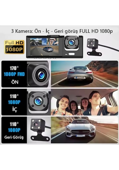 S-1 1080p Araç İçi Kamera 3 Kameralı Ön-iç - Geri Görüş Kamera