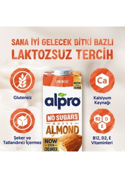 1 L Vegan Laktozsuz Şekersiz Badem Sütü