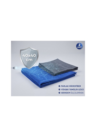Nano Parlak Mikrofiber Temizlik Bezi 2'li Mavi - Gri 40x40 Gri-mavi