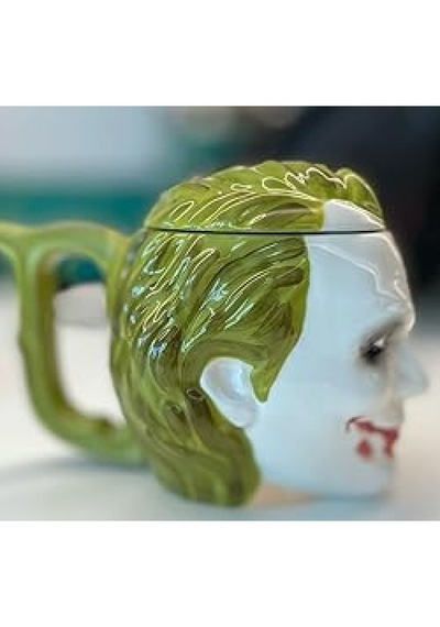 Joker Figürlü Kupa Bardak Kapaklı Seramik Joker Tasarımlı Kahve Ve Çay Kupası Açık Yeşil