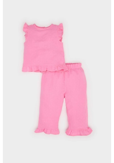 DeFacto Kız Bebek 2'li Takım Kolsuz Tişört Beli Lastikli Alt E8388A525SMPN164 Pembe