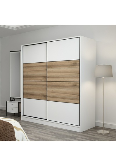 Minarmobilya Minar Kale 2 Kapaklı Sürgülü Dolap 180 Cm - Beyaz/Dore (541417043)