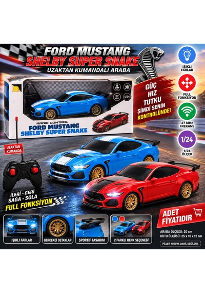 1:24 Ford Mustang Shelby Super Snake Işıklı Uzaktan Kumandalı Araba Adet Fiyatıdır