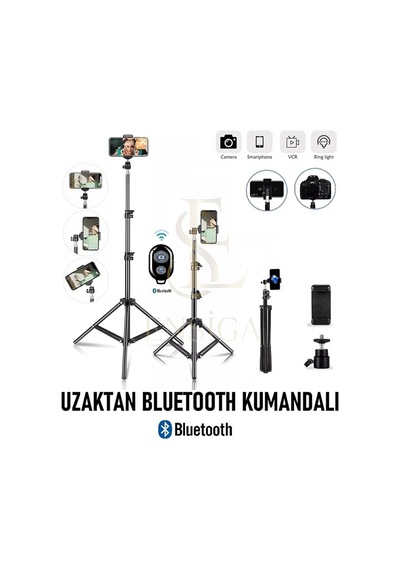 Bluetooth Kumandalı Tripod 2.1 Mt 360 Döner Başlıklı Telefon Tutucu Ring Light Stüdyo Lamba Ayağı