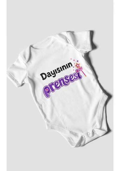 Morivokids Dayısının Prensesi Kısa Kollu Bebek Body %100 Pamuk Beyaz
