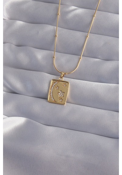 Ezoconcept 316l Çelik Zincir Gold Renk Zirkon Taşlı Ay Yıldız Figürlü Tarot Kolye 001