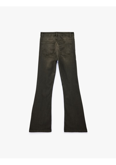 Koton Dar Kesim Düğmeli Cepli İspanyol Paça Denim Pantolon - Flare Jeans Haki 6sal40095mw Haki