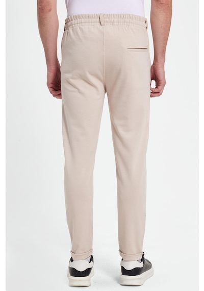 Tudors Erkek Slim Fit Pamuklu Beli Bağlamalı Yan Cepli Katlamalı Paça Jogger Bej Pantolon-42320 Bej