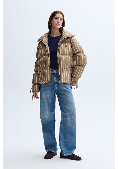 Mudo Kadın Kadın Kahverengi Çizgili Dik Yaka Puffer Mont 1262691 Açık Kahve