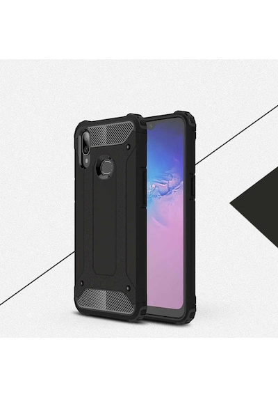 Kilifone - Samsung Uyumlu Galaxy A10s - Kılıf Çift Katman Zırh Tank Crash Military Kapak - Siyah