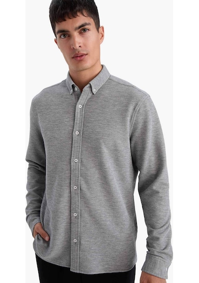 Defacto Regular Fıt Polo Yaka Penye Uzun Kollu Gömlek F9049ax26spgr210 Gri-gr210