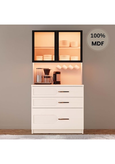 Açelya Mdf Kahve Köşesi Dolabı Çekmeceli Işıklı Aytaşı