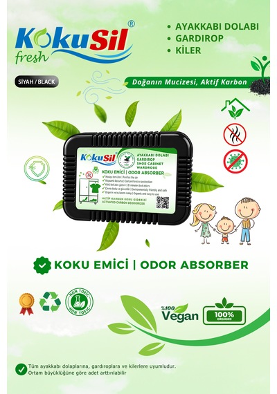 Kokusil Ayakkabı Dolabı, Gardırop Koku Giderici Ve Koku Emici Siyah