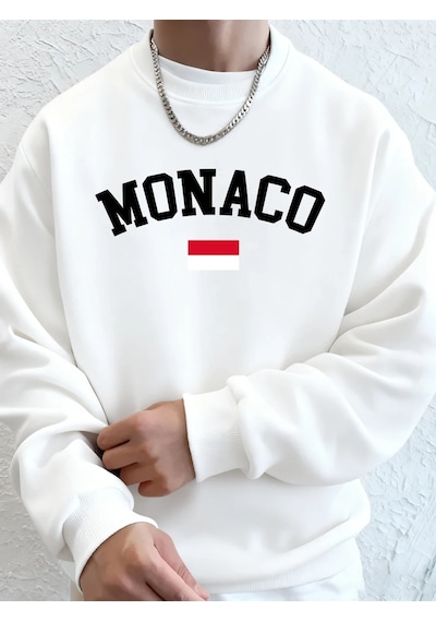 Startmore Tarzsokak Monaco Bayrağı Baskılı Erkek Kapüşonlu Sweatshirtleri Sonbahar Kış Polar Sıcak Sweatshirtler Beyaz