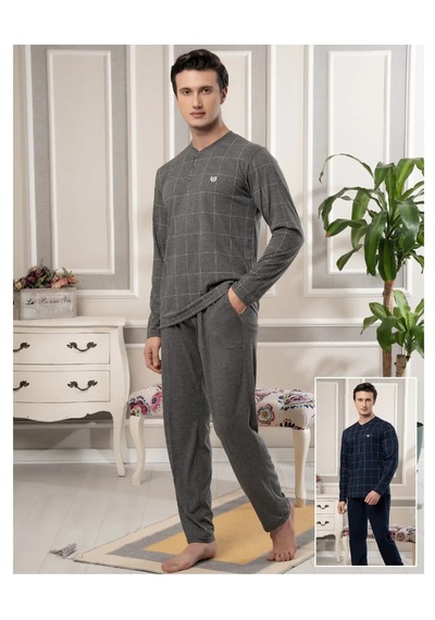 Bone Club Bone 5873 Mikro Pamuk Uzun Kol Erkek Pijama Takımı Gri