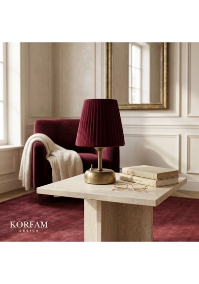 Bordo Keten Kumaş Pilli Masa & Gece Lambası Çok Renkli