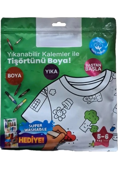 Mey İthalat Kalem Hediyeli Boyanabilir Tişört 5-6 Yaş Çok Renkli