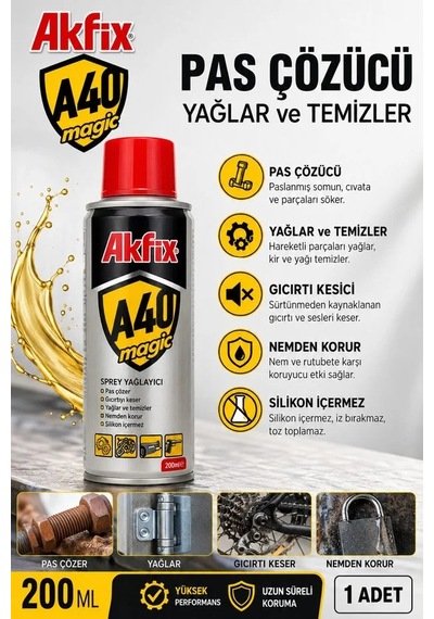 Akfix Pas Çözücü Yağlar Temizler Gıcırtı Kesici Nemden Korur Silikon İçermez 200 Ml 1 Adet