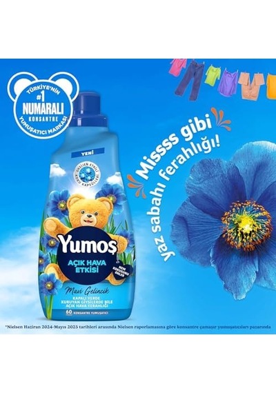 Açık Hava Etkisi Konsantre Çamaşır Yumuşatıcısı Mavi Gelincik 1440 Ml 60 Yıkama 0.75 LT - 2.5 LT - 12 KG