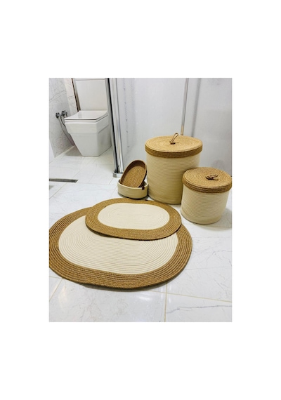 Jüt,hasır,6 Li,banyo Paspas Takımı,bohem Tarzı Banyo Takımı,iskandinav Paspas/sepet Krem Hasır Krem Hasır