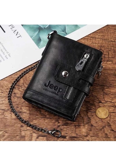 Baellerry Jeep Deri Cüzdan Yüzde Yüz Hakiki Deri Rfıd Korumalı Haki